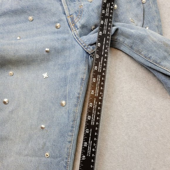 H&M &Denim Vintage Fit High Waist Jeans Womens 27 Studded Light Wash Button Fly - Picture 10 of 11